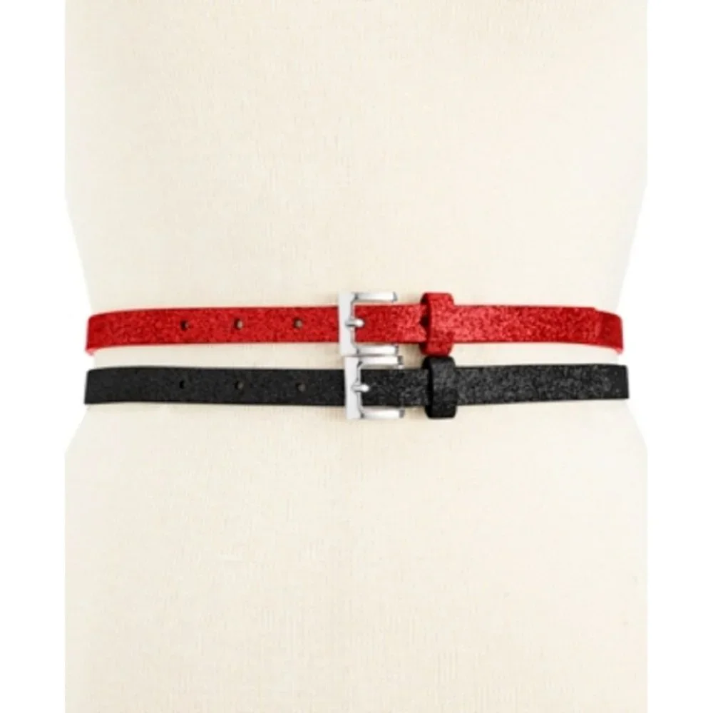 Style & Co. 2 for 1 Glitter Skinny Belts Black/Red Women's Size Medium